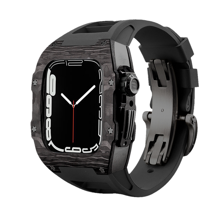 Apple Watch Carbon Fiber EDC Case Wristband | Black Titanium Shell, Black Strap