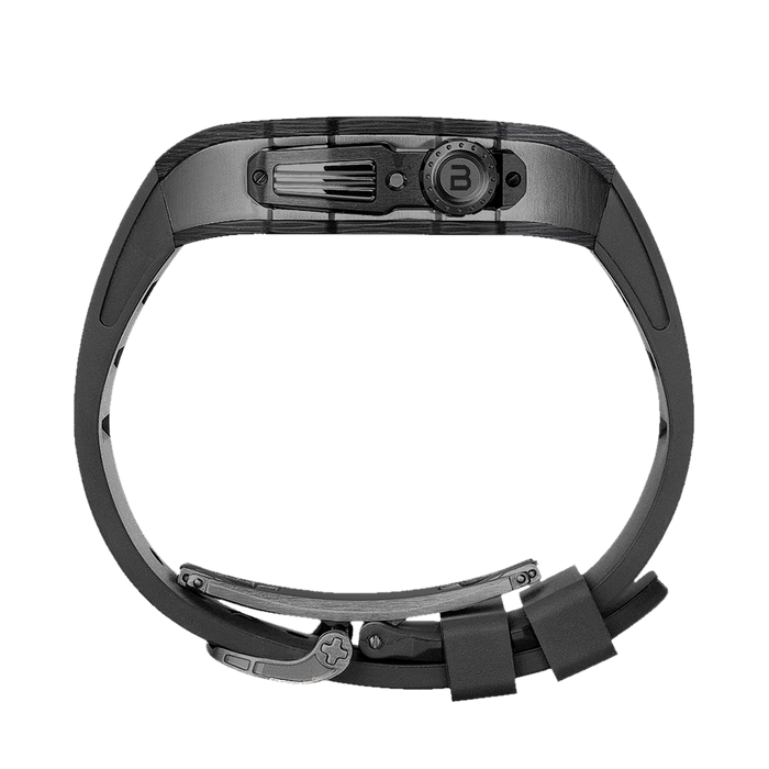 Apple Watch Carbon Fiber EDC Case Wristband | Black Titanium Shell, Black Strap