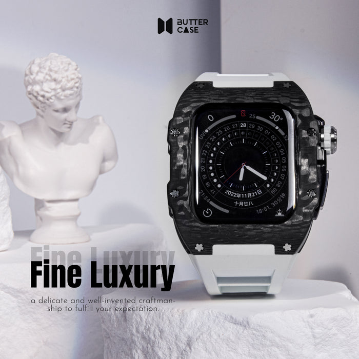 Apple Watch Carbon Fiber EDC Case Wristband | Gold Titanium Shell, Black Strap